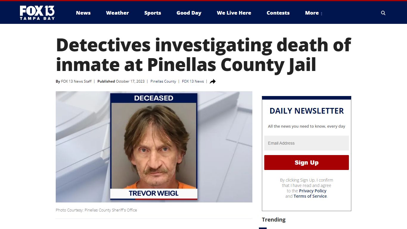 Detectives investigating death of inmate at Pinellas County Jail